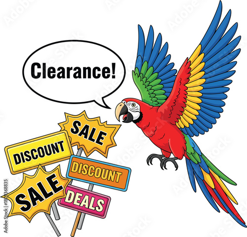 Colorful Macaw Parrot Announcing Clearance Sale Discount
