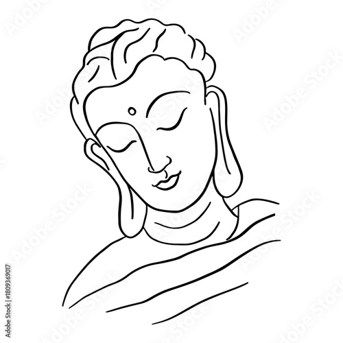 Buddha Head Peaceful Meditation Line Art Vector Illustration