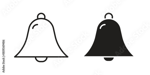 Notification icon symbol in filled and line style. Vector icon collection