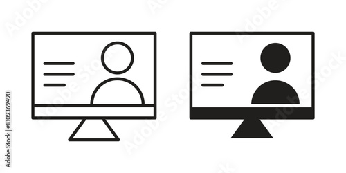 Online course icon symbol in filled and line style. Vector icon collection
