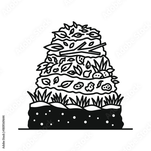 Compost pile icon isolated on, a simple line drawing style