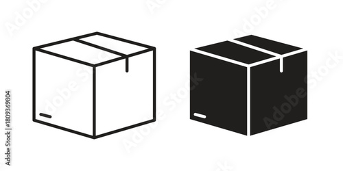 Package icon symbol in filled and line style. Vector icon collection
