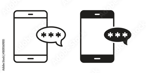 Otp sms password icon symbol in filled and line style. Vector icon collection