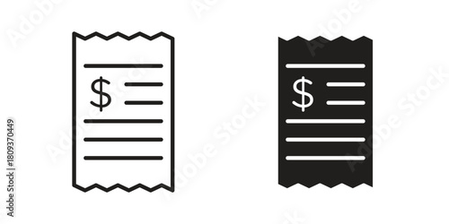 Payment receipt icon symbol in filled and line style. Vector icon collection