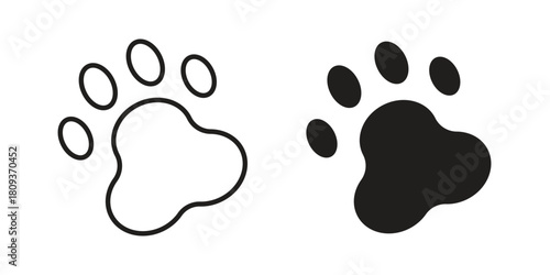 Paw icon symbol in filled and line style. Vector icon collection