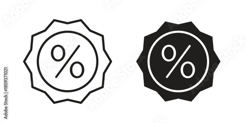 Percentage icon symbol in filled and line style. Vector icon collection
