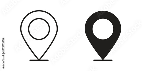 Pin icon symbol in filled and line style. Vector icon collection