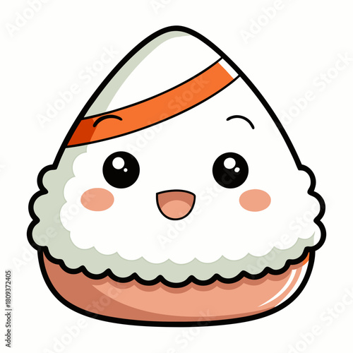 Kawaii Onigiri Rice Ball Coloring Page – Cute Japanese Food Cartoon Line Art