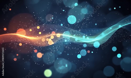 Dynamic data stream visualization with abstract particle wave effect and bokeh lights