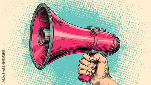 Hand Holding Loudspeaker on White Background Vector Illustration