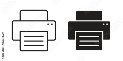 Printer icon symbol in filled and line style. Vector icon collection
