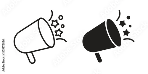 Promotion icon symbol in filled and line style. Vector icon collection