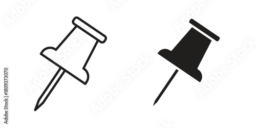 Push pin icon symbol in filled and line style. Vector icon collection