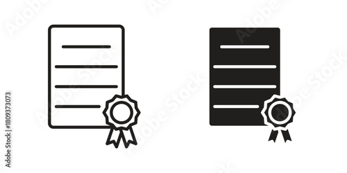 Qualification icon symbol in filled and line style. Vector icon collection