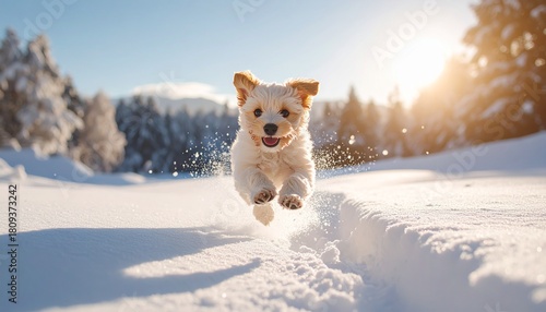 Wallpaper Mural 雪の中を駆ける白い子犬の冬の癒し構図 | Playful White Puppy Running Through Snow in a Joyful Winter Scene
 Torontodigital.ca