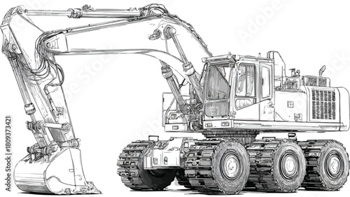Professional Heavy Equipment Vector Illustration with Outline Isolated on White Background