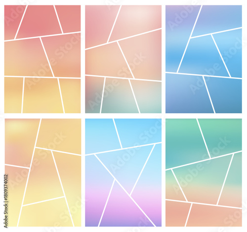 Set of colorful collage comic baground. Blank social media templates Image. Empty page frame for comic book, flyers, banners, photo collage, poster. Vector illustration pop art.