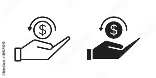 Refund icon symbol in filled and line style. Vector icon collection