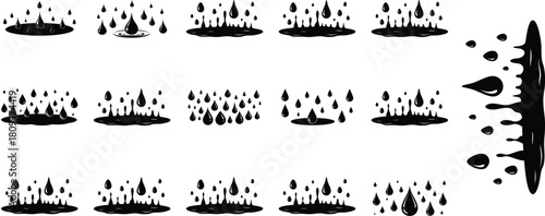 Abstract black ink splatter and plant silhouettes on white background