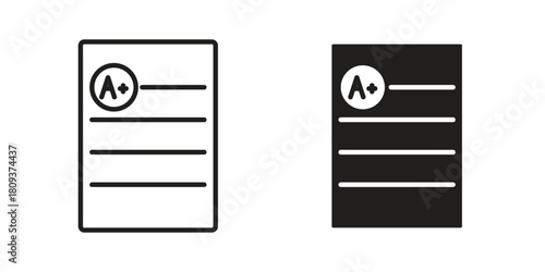 Report card icon symbol in filled and line style. Vector icon collection