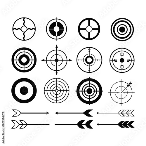Set of black and white target icons arrow aim shooting range crosshair vector illustration