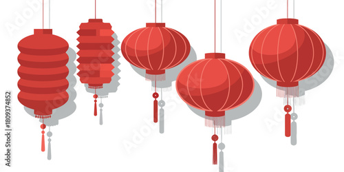 Traditional red chinese lanterns hanging for celebration