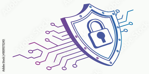 Cyber security concept. Lock symbol from lines and triangles, point connecting network on background. Illustration vector