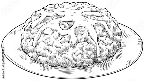 Delicious Meatball Vector with Outline on White Background