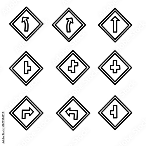Road signs. Collection of warning, mandatory, prohibition, and informational traffic signs. Collection of traffic signs. Vector illustrations.