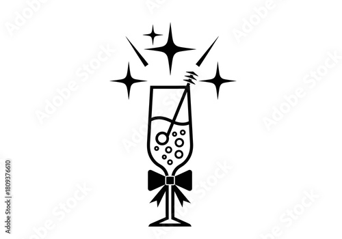 Champagne glass with bubbles isolated on transparent background