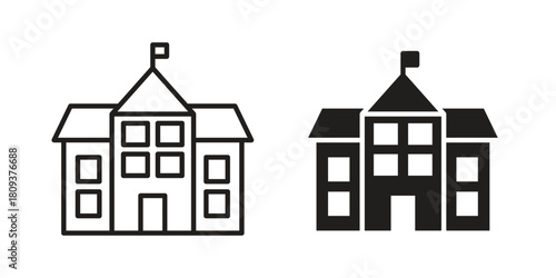 school icon symbol in filled and line style. Vector icon collection