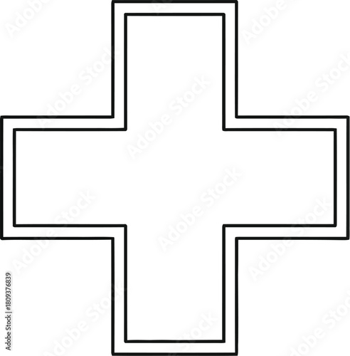 Simple outline of a plus sign symbol on a white background illustration