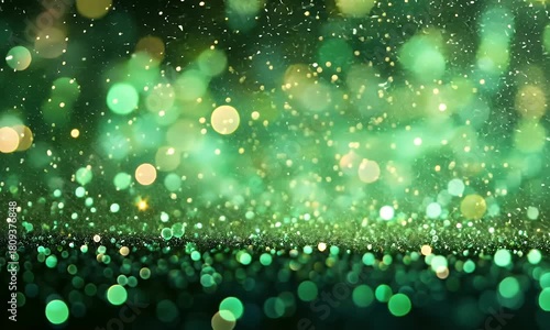Emerald Sparkle Abstract Background with Glittering Bokeh Lights Effect for Celebrations