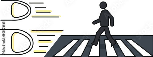 Pedestrian crossing crosswalk with walking figure and accessible push button icon