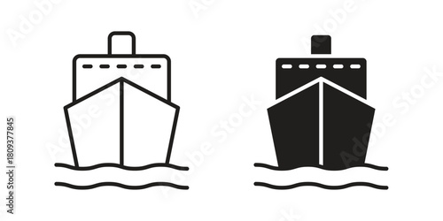 Ship icon symbol in filled and line style. Vector icon collection