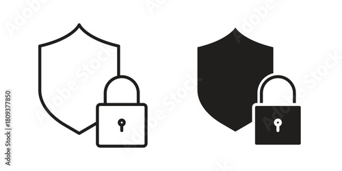 Shield lock icon symbol in filled and line style. Vector icon collection