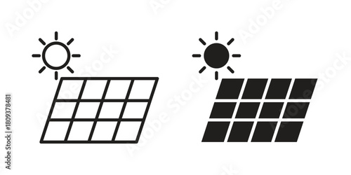 Solar panel icon symbol in filled and line style. Vector icon collection