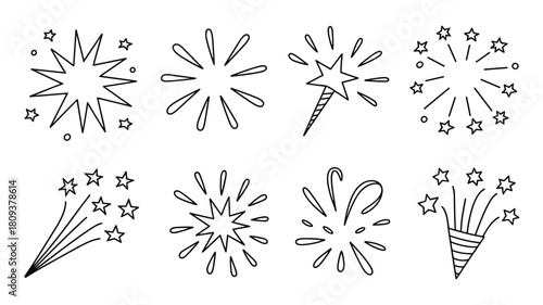 Hand drawn firecrackers fireworks doodle illustration celebration party design elements for new year holiday