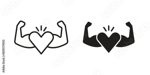 Strong heart icon symbol in filled and line style. Vector icon collection