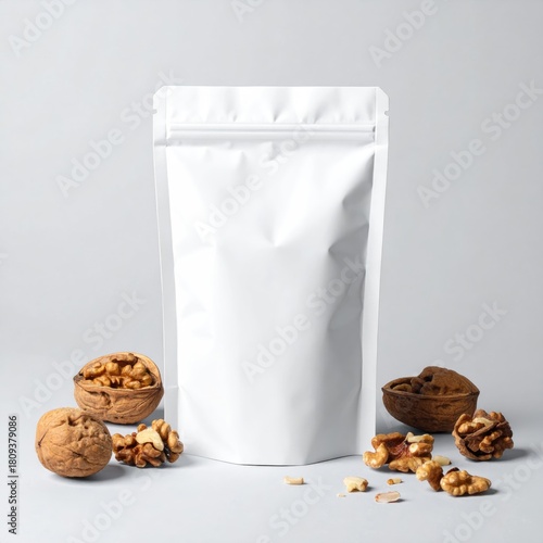 White bag with whole and halved walnuts
