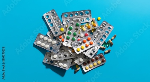 Wallpaper Mural Assorted pills and capsules in blister packs offer various medications for healthcare, providing treatment and relief for different ailments and conditions Torontodigital.ca