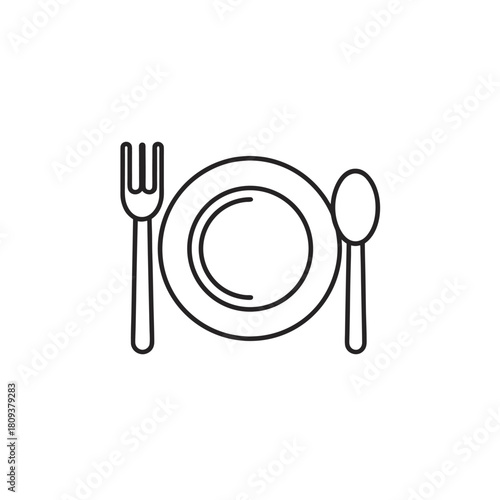 Simple outline of a plate and fork on a white background