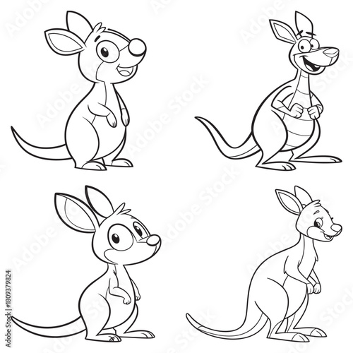 Set cartoon kangroo line art and illustrator eps 10