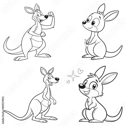 Set cartoon kangroo line art and illustrator eps 10