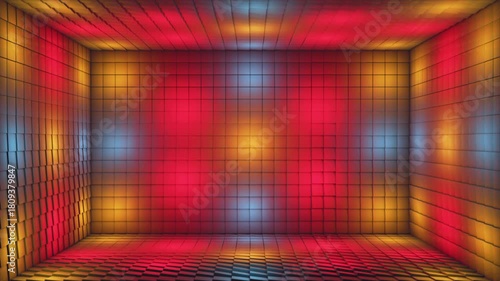 Broadcast Pulsating Switching Hi-Tech Illuminated Cubes Room Stage, Multi Color, Events, 3D, Loopable, 4K