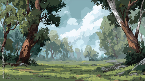 Serene Anime Nature Landscape Vector Illustration