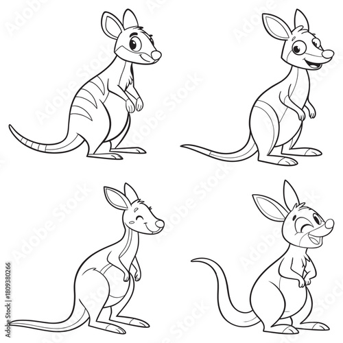 Set cartoon kangroo line art and illustrator eps 10