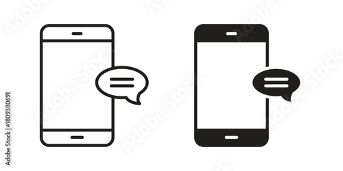Text message icon symbol in filled and line style. Vector icon collection