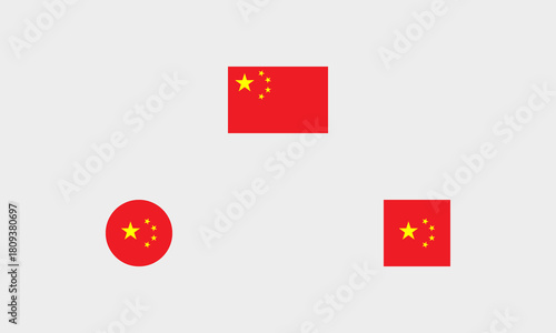 China Flaggen-Set – Professionelle Darstellung: Original, Rund und Quadratisch (korrekte Farben)