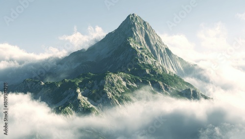 Majestic Mountain Peak Piercing the Clouds.